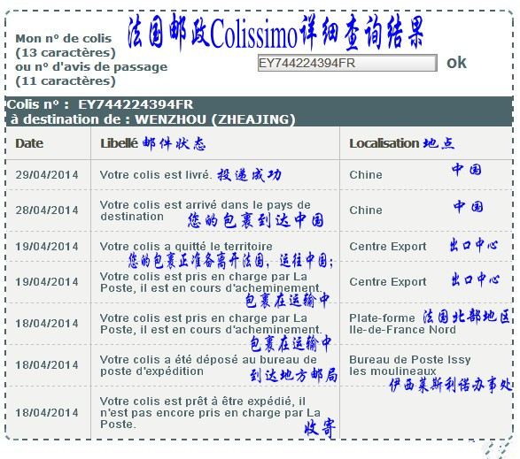 法国邮政LAPOSTE快递包裹查询